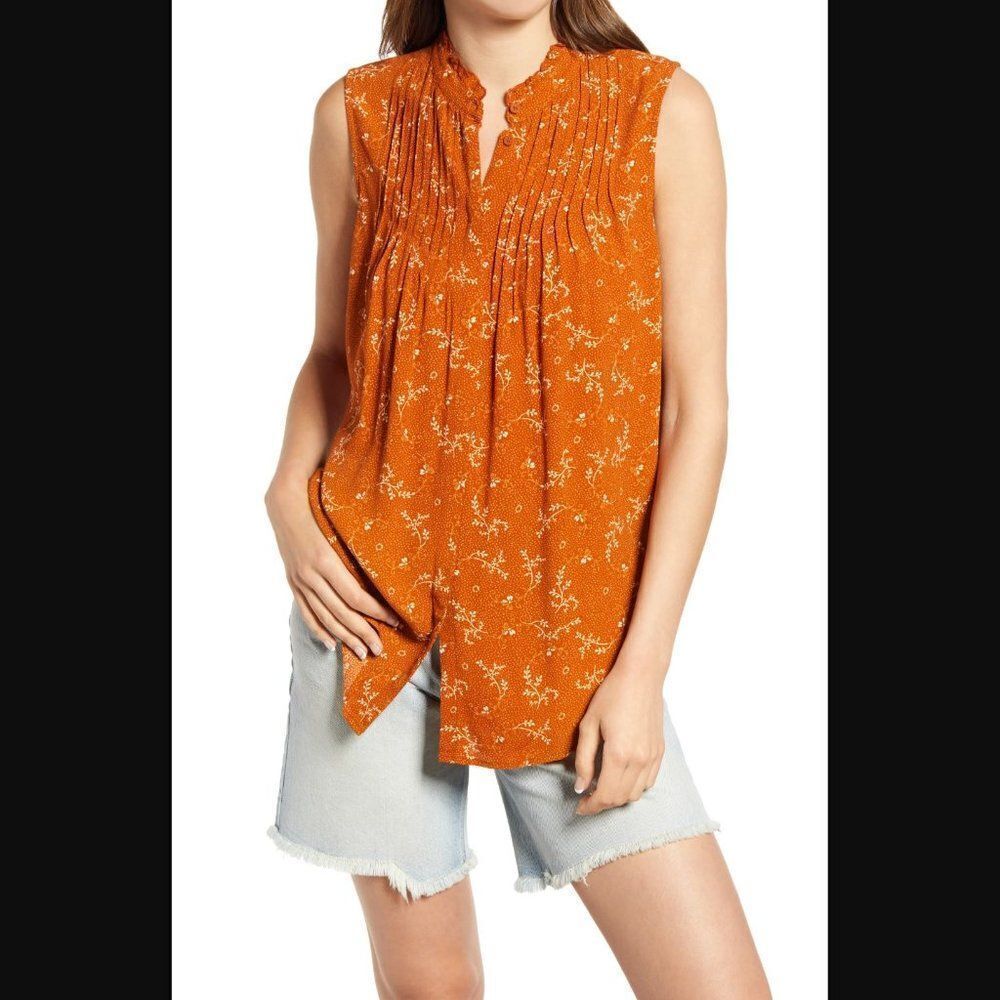 Treasure‎ & Bond Rust Ivory Dotted Print Pleated Top Size Small